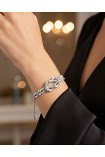 mibales سوار من الحبل المرصع بالأحجار الكريمة باللون الفضي على شكل عقدة الحب ...