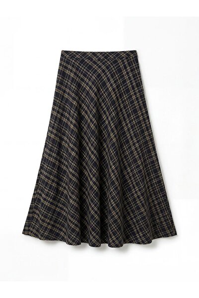 LC Waikiki Plaid Flared Skirt with Zipper at the Waist