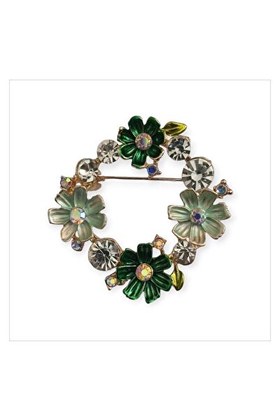 ESJ Kristal Taş Çiçek Çelenk Kadın Broş Ebat: 3,5*3,5 cm