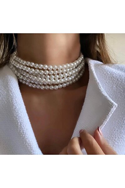 Twinssis Accessories 6 Rows Multi Glass Pearl Choker