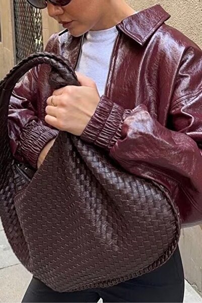 Rivina حقيبة لينا براون النسائية ذات التفاصيل المحبوكة كبيرة الحجم للكتف والا...