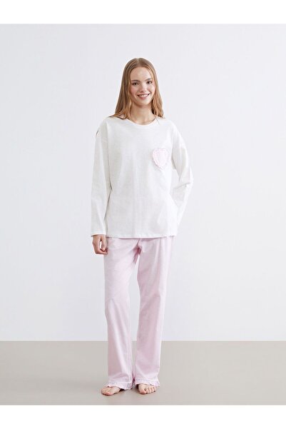 LC Waikiki Set de pijamale pentru femei, brodate, cu decolteu rotund