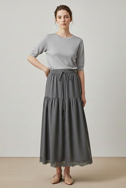 Puane Women's Long Skirt with Ruffled Hem and Elastic Waist -18292Etk