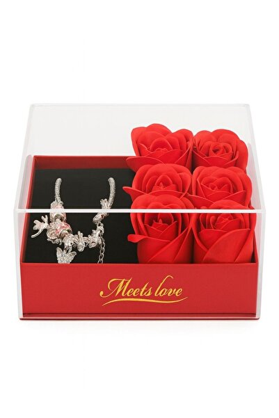 ODM Gift set with 6 soap roses and bracelet, elegant box with transparent lid