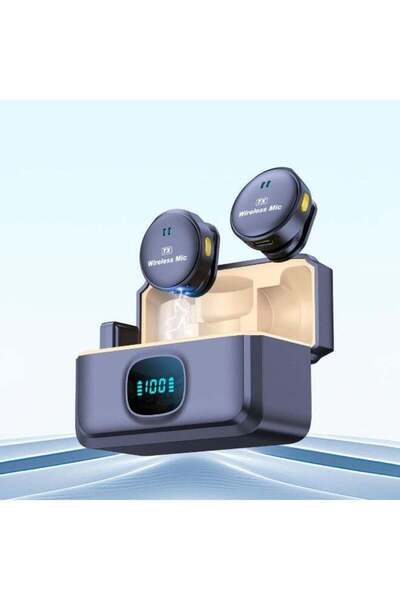 Generic Q8 Wireless Lavalier Microphone Set with Charging Case