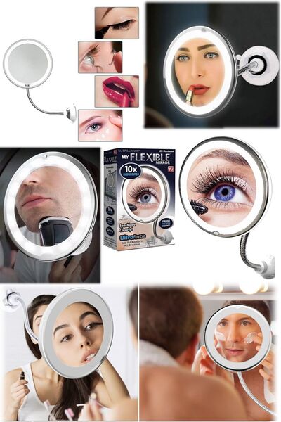 Munico Led Işıklı 10x Katlanır Fonksiyonlu Ayna 360 Derece Dönen Makyaj Aynas...