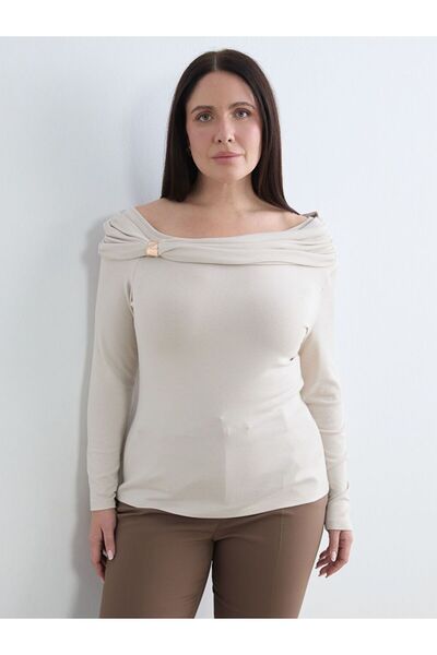 LC Waikiki Plus Size Boat Neck Gathered Blouse