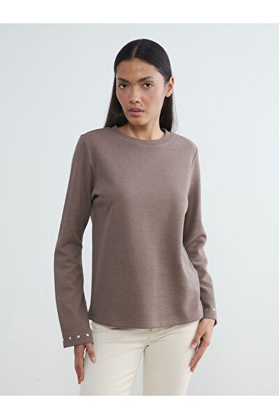 LC Waikiki Lcwaikiki Classic Beige Crew Neck Blouse with Pearl Detail