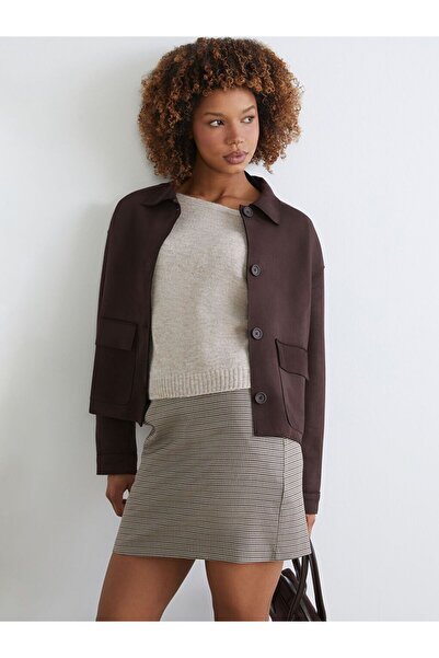 LC Waikiki Xside Brown Shirt Collar Oversized Suede Look Women's Jacket