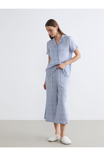 LC Waikiki Shirt Collar Patterned Women's Capri Pajama Set