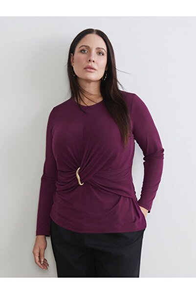 LC Waikiki Plus Size Crew Neck Gathered Blouse