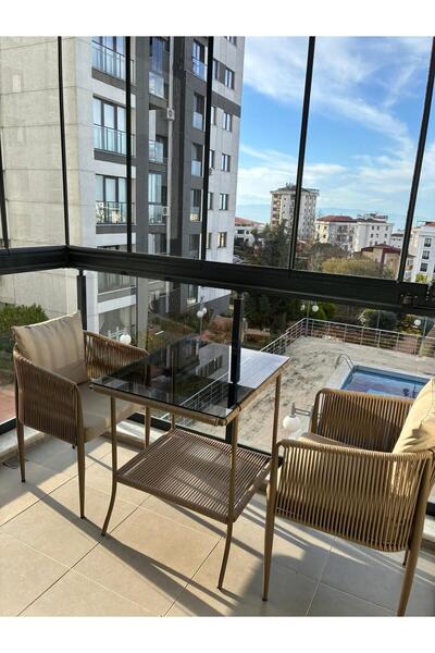 İnci Elegant İp Örgülü Balkon Seti İki Adet Sandalye + Sehpa
