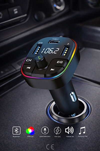 Space Bear Bluetooth FM Transmitter Araç Kiti, Hızlı Şarj, USB, Type-C, Dahil...
