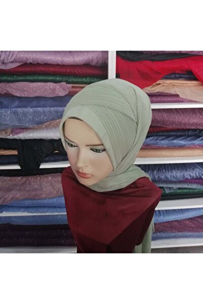 semahazırduvak su yeşili simsiz model hazır türban hazır şal abiye şal duvak