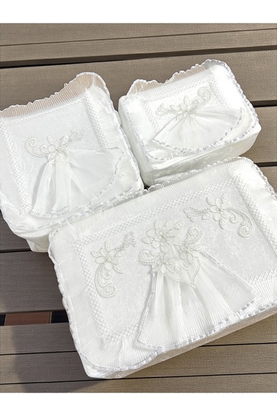 AYHANHOME Fransız Güpürlü Kadife Bohça Söz Nişan Hurcu Çeyizlik 3'lü Set