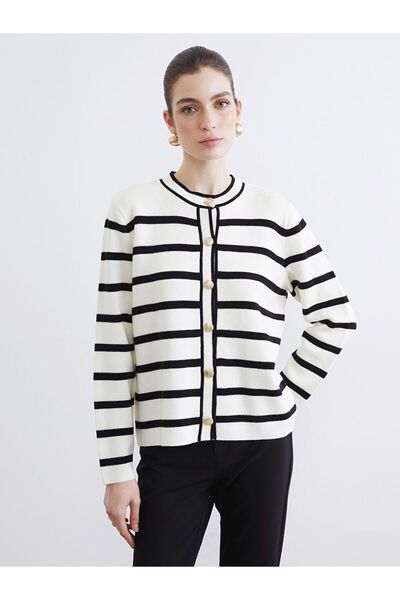 LC Waikiki Crew Neck Striped Women's Knitwear Cardigan