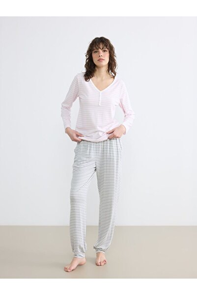 LC Waikiki Striped Women's Jogger Pajama Bottoms with Elastic Waist