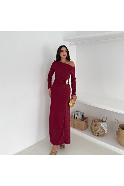 KASİDE SİMLİ KAYIK YAKA DRAPELİ ABİYE TOKALI