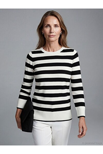 LC Waikiki سترة تريكو نسائية مخططة برقبة دائرية