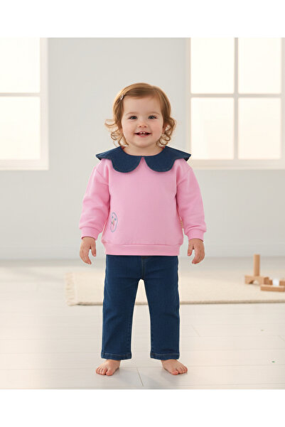 Necix's Kız Bebek Fırfırlı Kot Yakalı Pantolonlu Takım