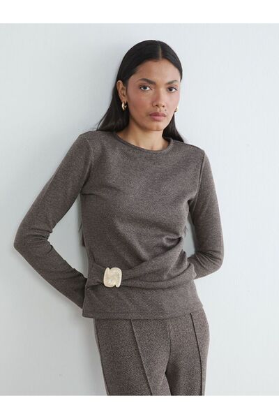 LC Waikiki Crew Neck Gathered Blouse with Buckle Detail