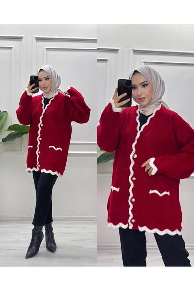 moda acar Women's Hair Cut Pocketed Knitwear Cardigan