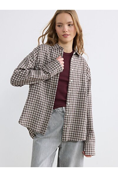 LC Waikiki Ekose Oversize Oxford Kadın Gömlek