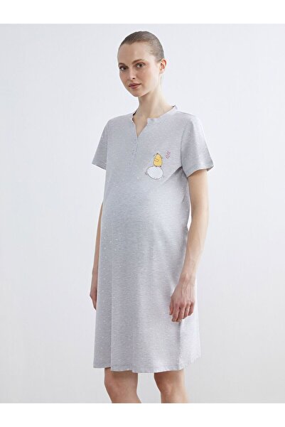 LC Waikiki Kaçık Yaka Civciv Printed Maternity Nightgown