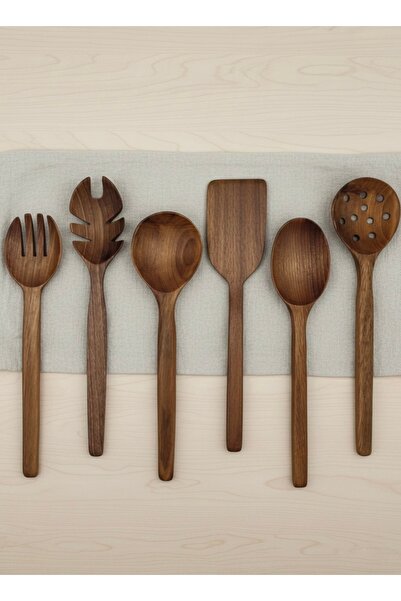 Home Handmade Dark Walnut 5 Piece Luxury Wooden Spoon Spatula Wooden Kitchen Set