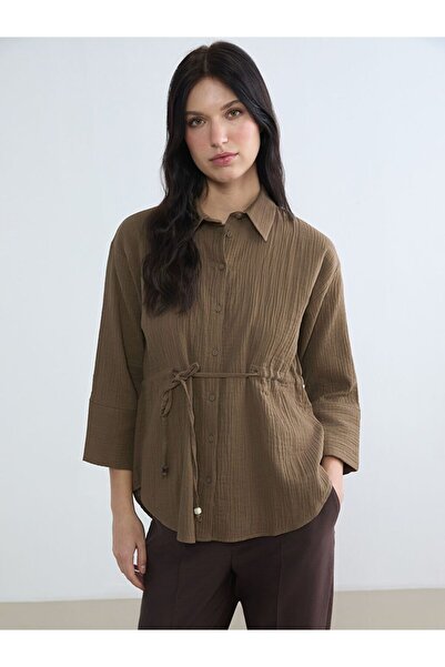 LC Waikiki Lcwaikiki Classic Brown Tie-Dye Textured Women's Muslin Shirt