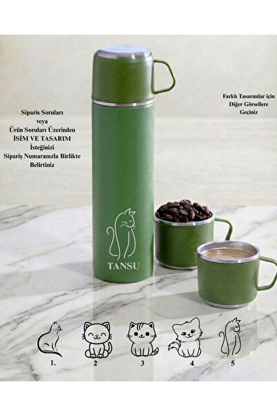 Penguen Kişiselleştirilmiş Paslanmaz Çelik 3 Bardaklı Termos 500ml - 6 Saat S...