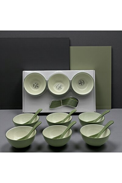 cc bin shihon 6-piece soup bowl set with spoons, 12-piece set for 6 people, m...