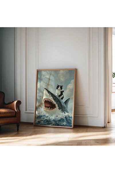NinaStore Şişman Kedi ve Köpekbalığı komik Meme Sanat baskısı Rönesans Resim ...