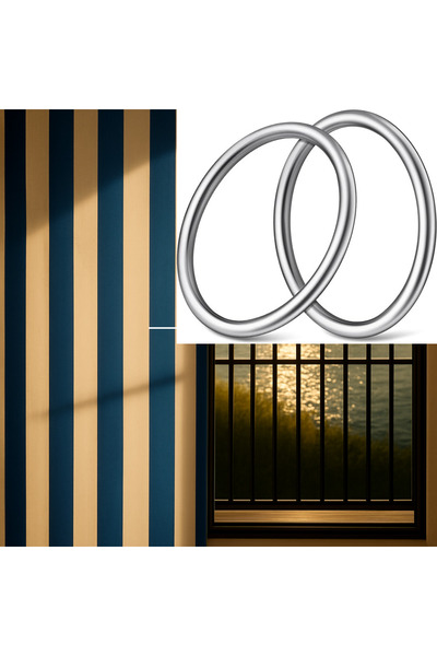 SHY TEKSTİL Ringed Blue White Striped Ringed Lace-Up Balcony Curtain En X Boy...