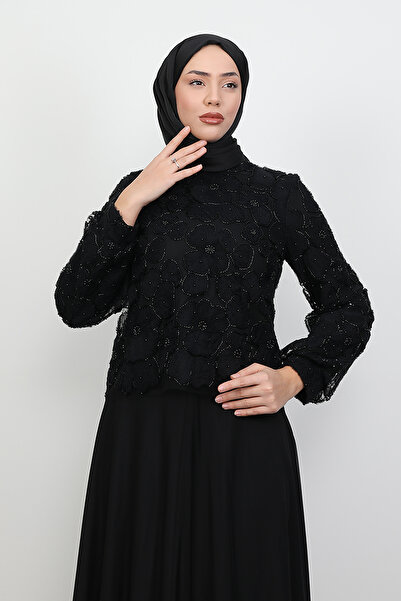 Lamia Giyim Birgül Tül Takım Abiye Siyah