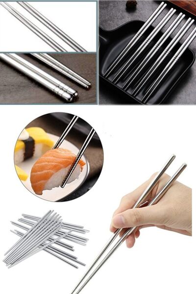 Munico Kaymaz Hashi Çubuğu Chopstick Adet Takım Çelik Pas 5'li Pro Suşi Çin Y...