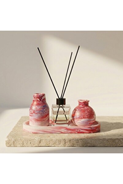 Marble Whisper – Mermer Vazo Oda Kokusu Tepsi Set 4'lü | El Yapımı Hediye