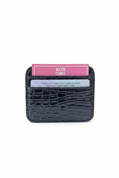 Alexis Carrel Nova Croco Patterned Black Faux Leather Card Holder