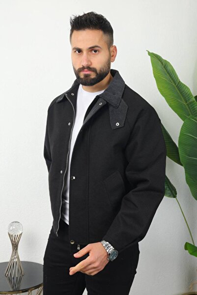 BASEL.CO Textured Design Crop Jacket with Velvet Detail on the Collar