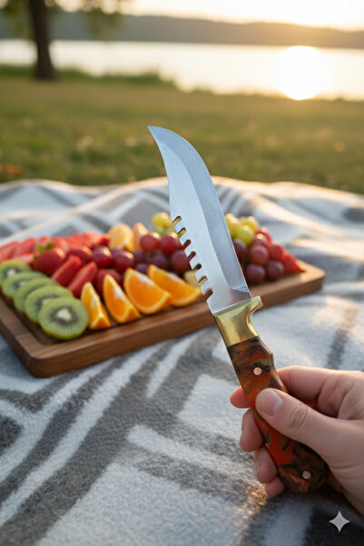 MERTCAN KNİFE El İşçiliği Pirinç Detaylı Epoksi Saplı Mutfak ve Piknik Bıçağı