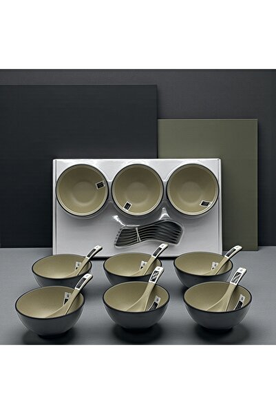 cc bin shihon 6-piece soup bowl set with spoons, 12-piece set for 6 people, m...