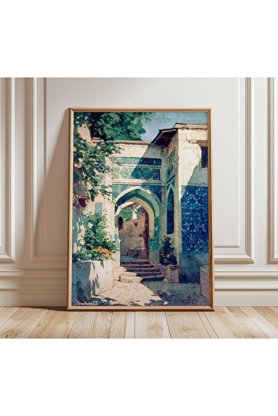 NinaStore Orta Doğu Mimarisi Duvar Sanatı Mavi Cami Kemeri Resmi Oryantal Avl...