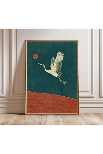 NinaStore Turna Kuşu Posteri Japon Minimalist Duvar Sanatı Baskısı Modern Zen...