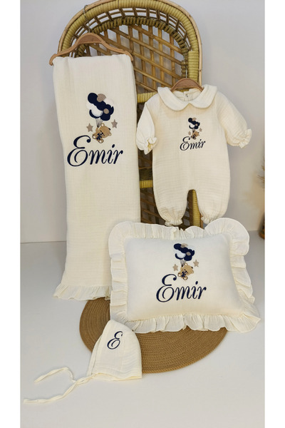 Nakisatolyemiz Yeni Doğan 4 Katlı % 100 Pamuklu Müslin İsme Özel Hastane Çıkı...