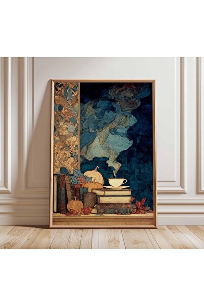 NinaStore Karanlık Akademi Sonbahar Kitapları ve Kahve Duvar Sanatı Vintage B...
