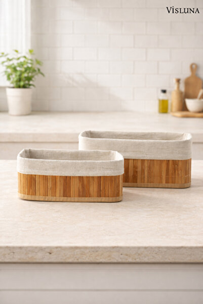 VİSLUNA ( 2 ADET ) Bambu Düzenleyici Hasır Sepet - Naturel Büyük Boy 28x18x10...