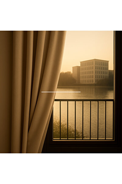 SHY TEKSTİL Beige Solid Color Cornice-Edged Lace-Up Balcony Curtain, Custom-S...