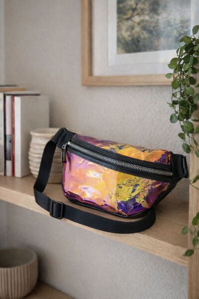 RUBY OUTLET Holographic Waist Bag – Shiny Rainbow Design, Zipper Closure, and...