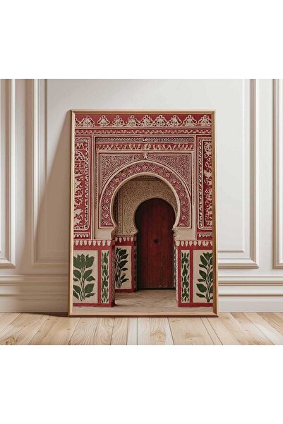 NinaStore Fas Kapısı Duvar Sanatı Baskısı İslami Mimari Poster Kırmızı Kemer ...