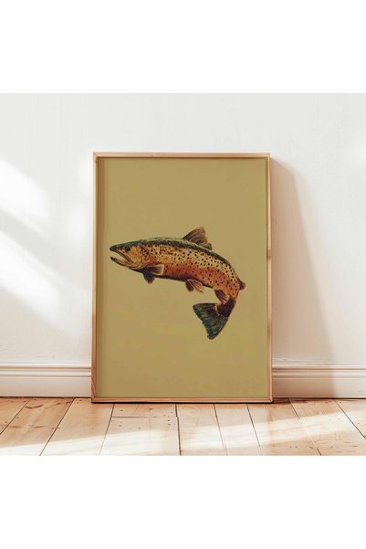 NinaStore Vintage Alabalık Posteri, Rustik Balıkçılık Duvar Sanatı Baskısı, D...